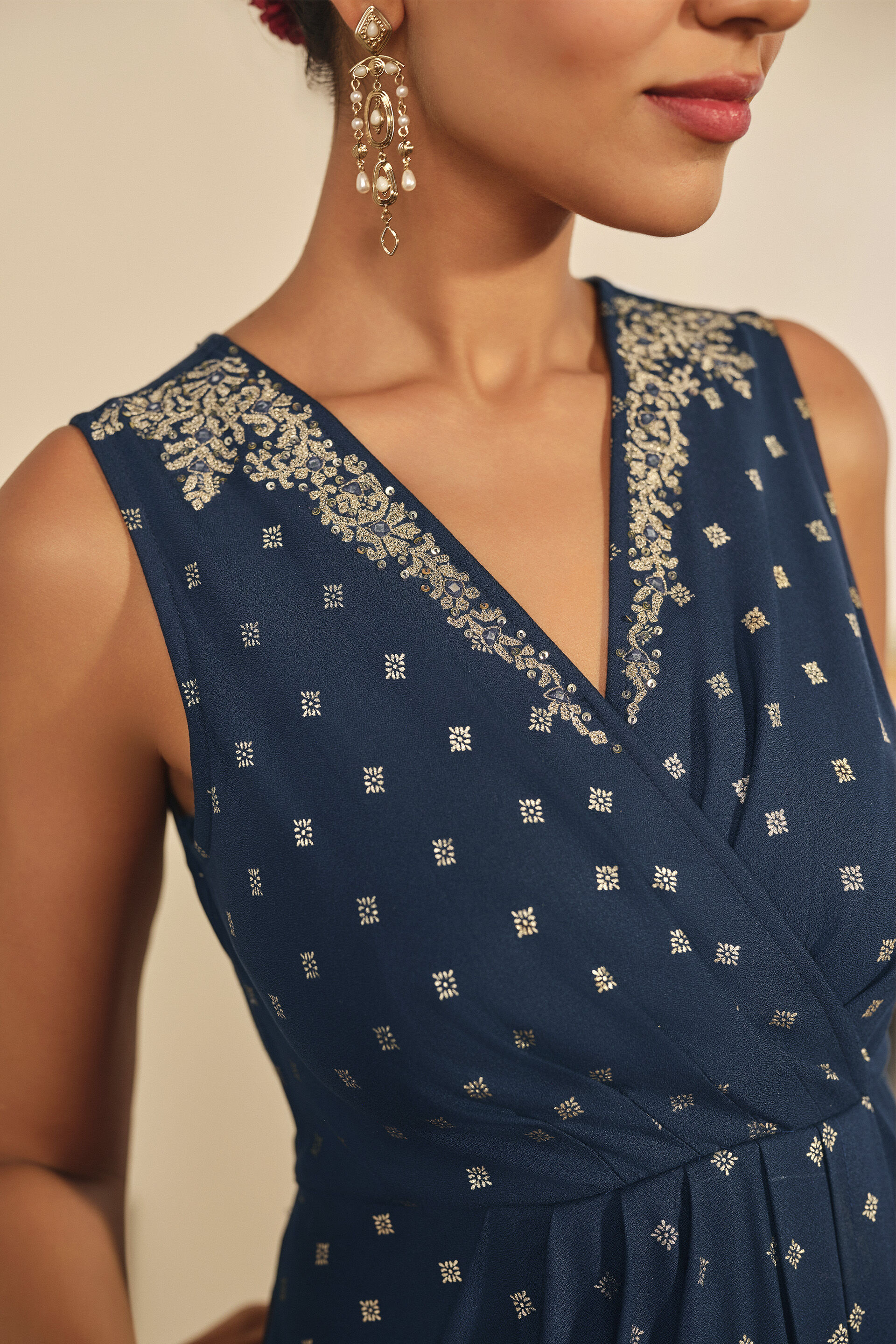Printed Wrap Maxi Dress in Indigo, Indigo, image 2